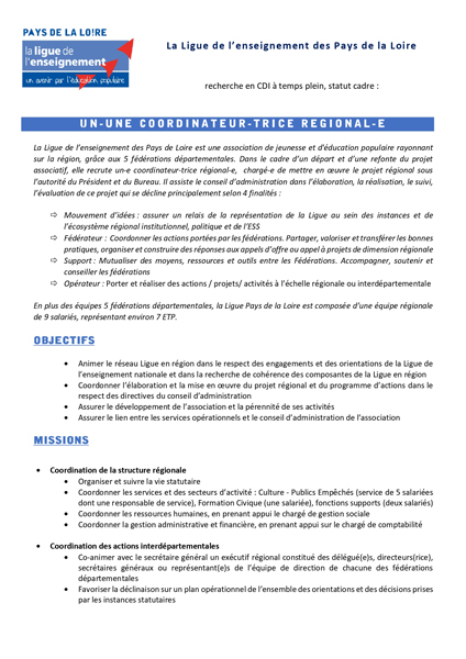 2022 Annonce coordination regionale Ligue de lenseignement des Pays de Loire